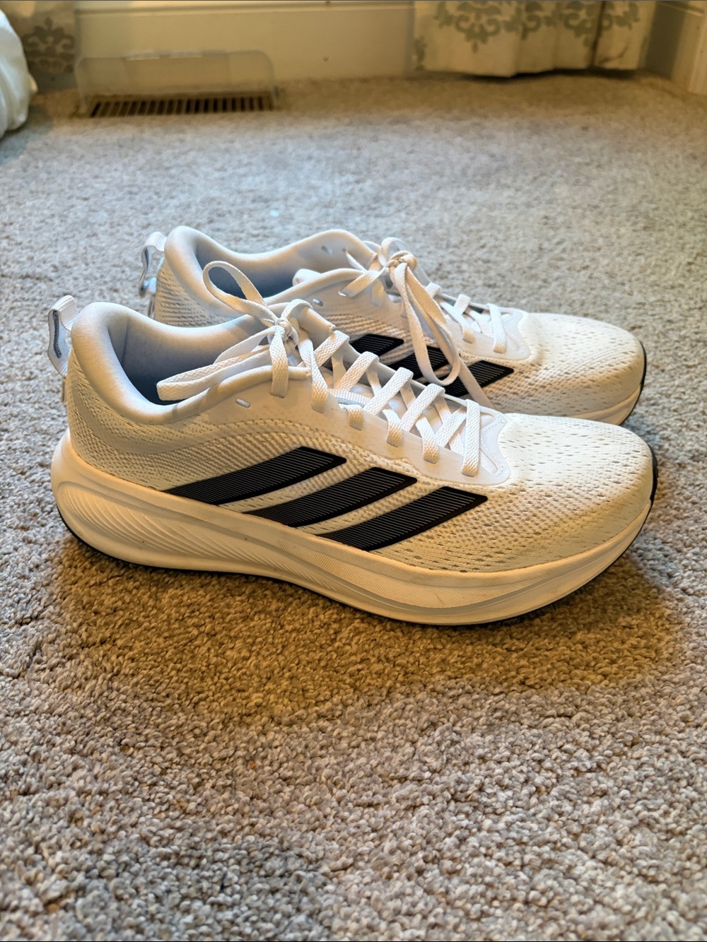 adidas Women’s White Athletic Sneakers with Black Stripes